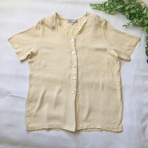 Gingham Short Sleeve Button Down Blouse